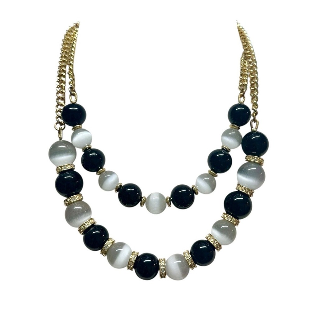 Talbots Womens Beaded Statement Chunky Black Rhinestone Adjustable Closure Doubl